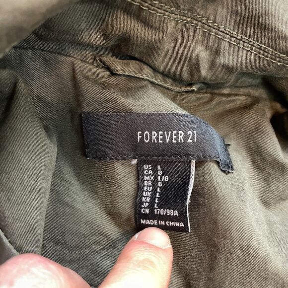 Forever 21 Overcoat Jacket Womens Large Army Green Double Breasted Pockets Belt - Picture 3 of 12